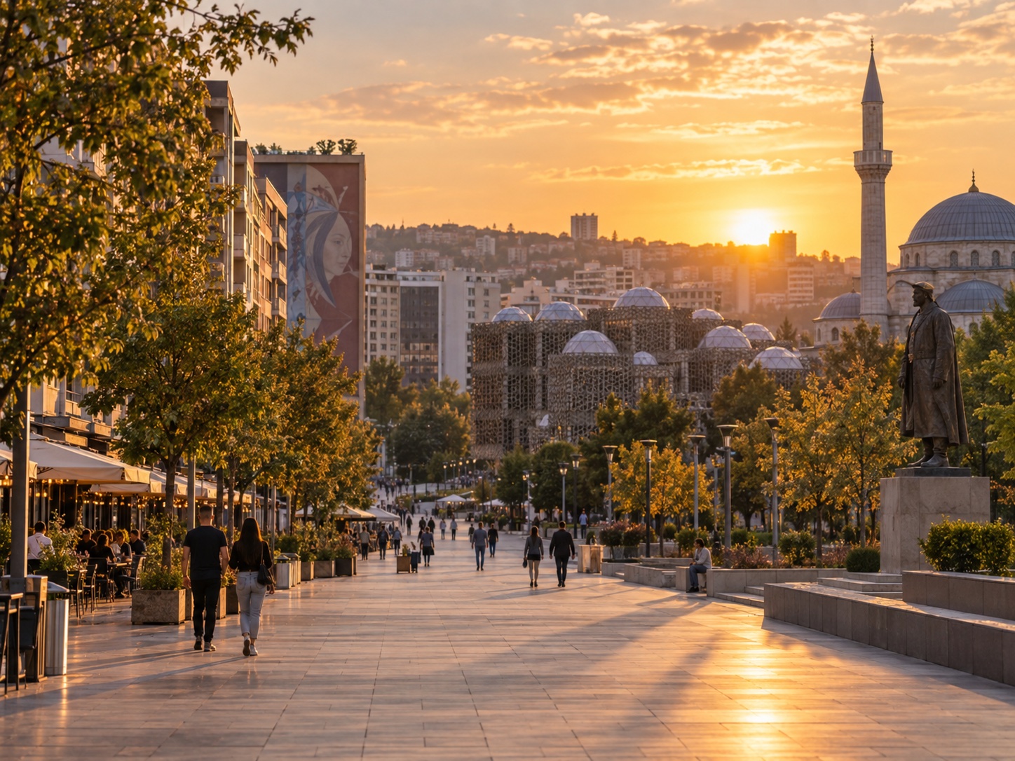Prishtina city center in warm evening light